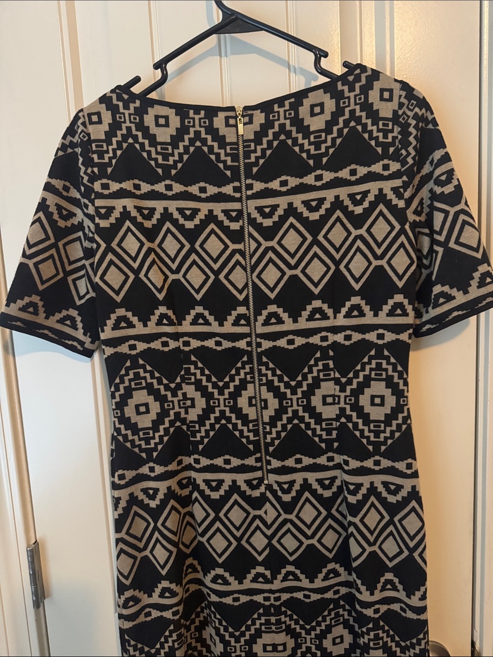 Tahari Black and Cream Geometric Knit Midi Dress - Picture 3 of 4